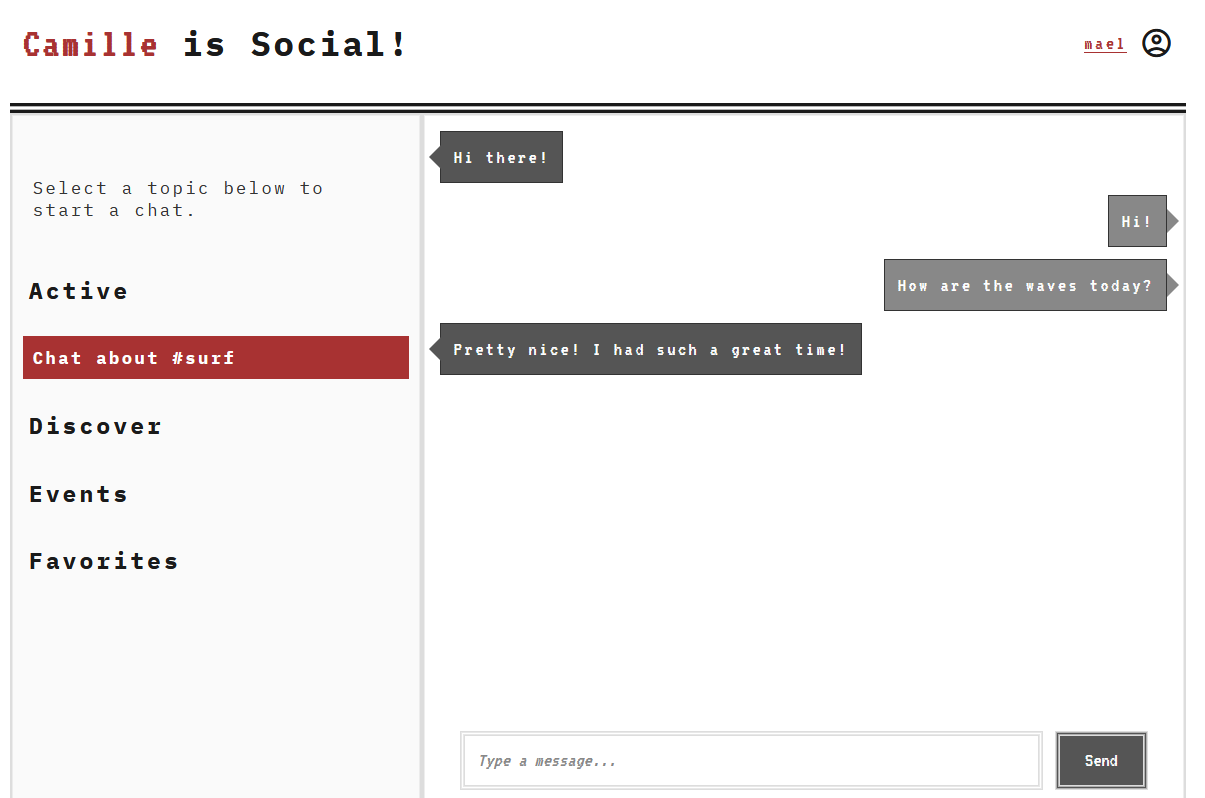 Screenshot of the Camille app interface