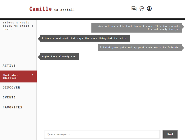 Screenshot of the Camille app interface